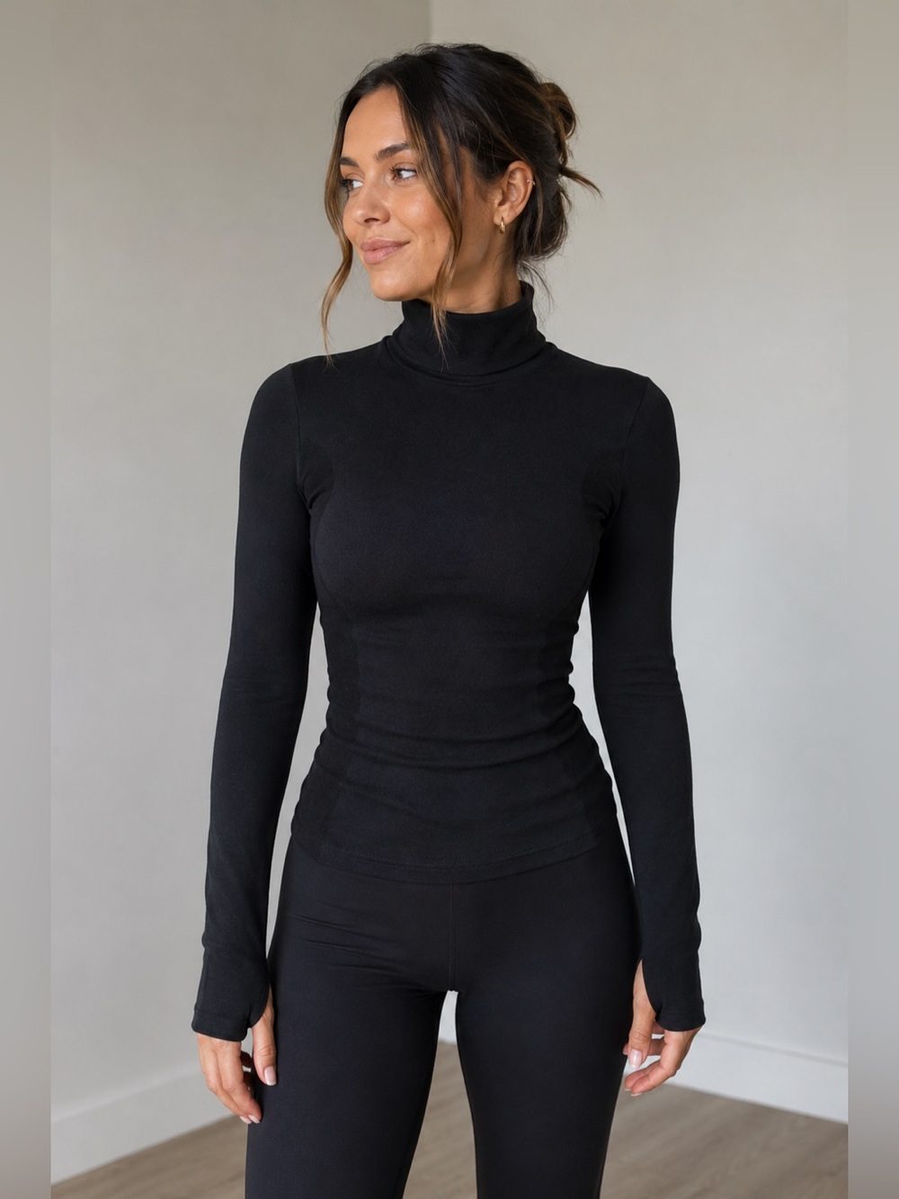NUX Ribbed Stretchy Turtleneck Long Sleeve Black